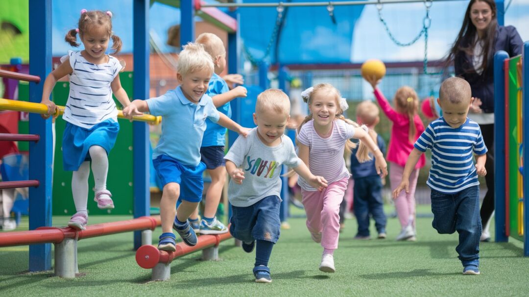 Kindergartenkinder draußen auf einem Spielplatz